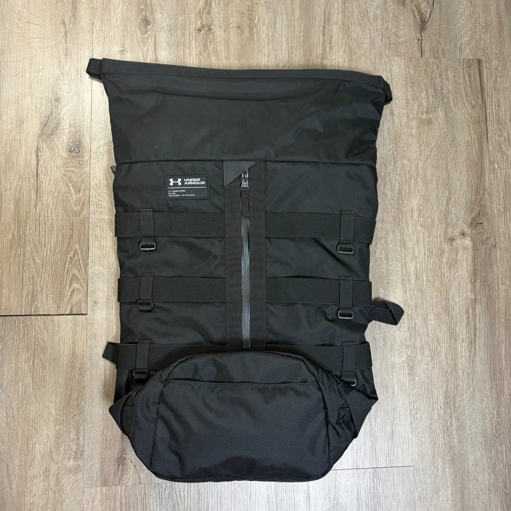Under Armour Roll Top Backpack Black Pursuit of Victory Straps Tactical